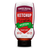 True Made Foods No Added Sugar Vegetable Ketchup Squeeze label close-up highlighting no added sugar