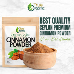 Close-up of True Organic Ceylon Cinnamon Powder highlighting vibrant color and fine texture