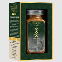 True Organic Ceylon cinnamon powder, jar side label shows trusted quality for everyday cooking.