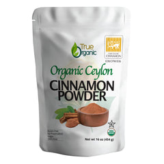 True Organic Ceylon cinnamon powder in 1 lb packaging emphasizes freshness for baking