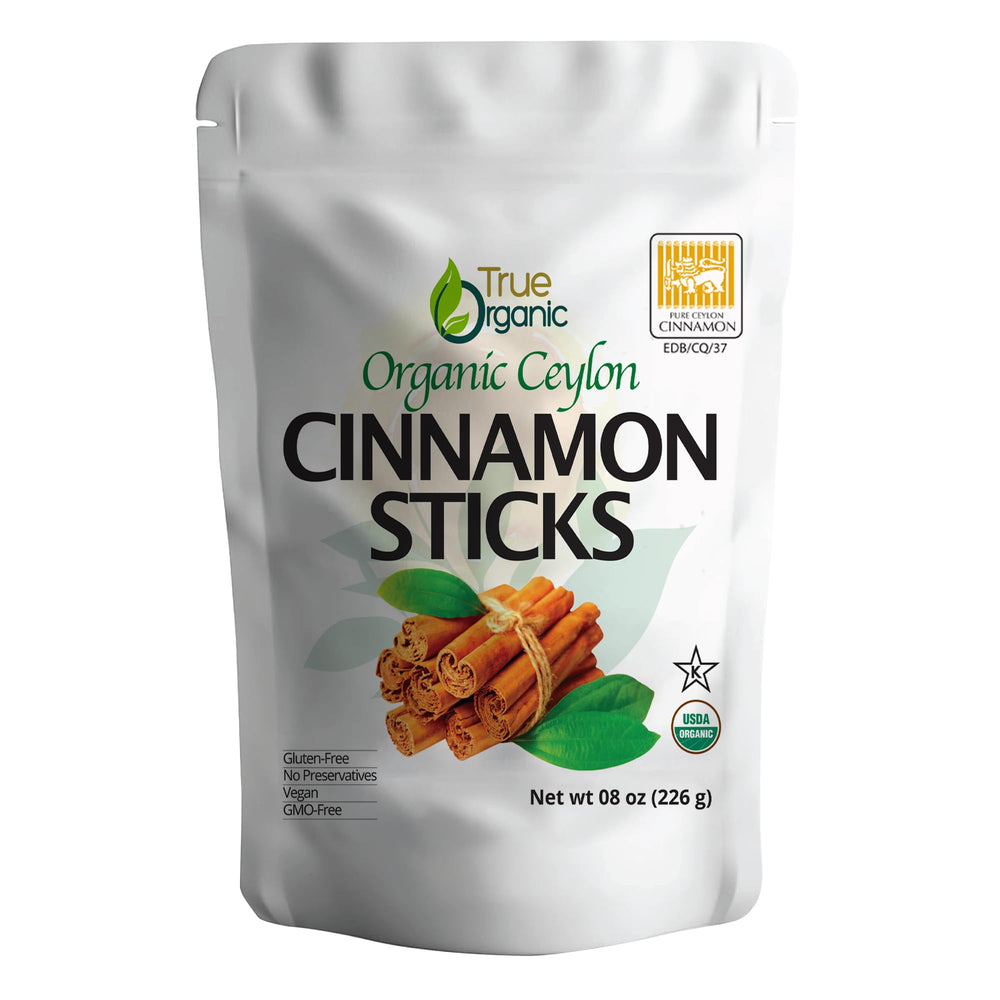 True Organic Ceylon Cinnamon Sticks 08oz pack for rich baking flavors.