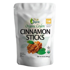 True Organic Ceylon cinnamon sticks bulk bag showing authentic aroma and measuring ease.