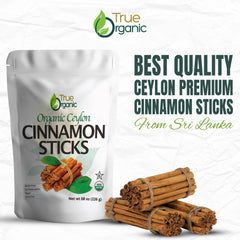 True Organic Ceylon Cinnamon Sticks for tea and beverages with natural sweetness.