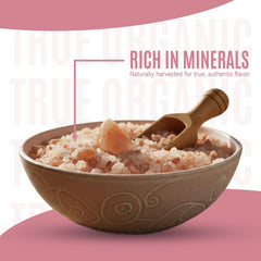 True Organic Himalayan Pink Salt for table service and seasoning at meals.