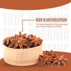 Close-up of True Organic star anise emitting fragrant aroma