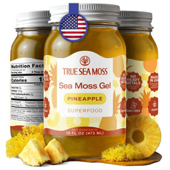 TrueSeaMoss gel pineapple jar close-up showing natural color and convenient daily use.