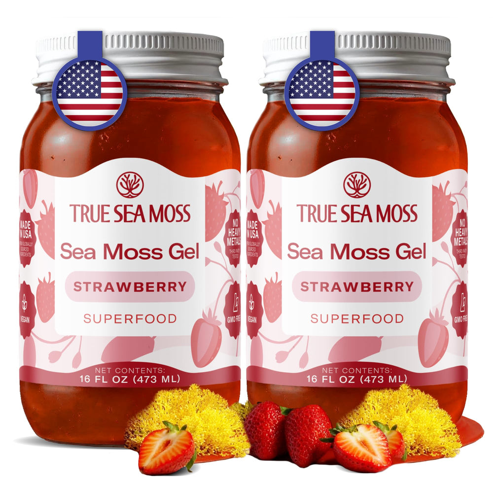 TrueSeaMoss strawberry gel bottle front for daily use.