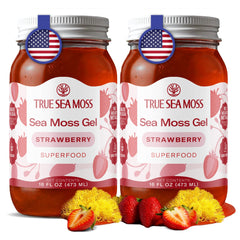 TrueSeaMoss strawberry gel bottle front for daily use.
