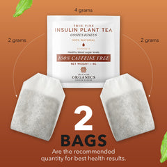 True Vine Insulin Plant Tea sachets closeup showing biodegradable packaging