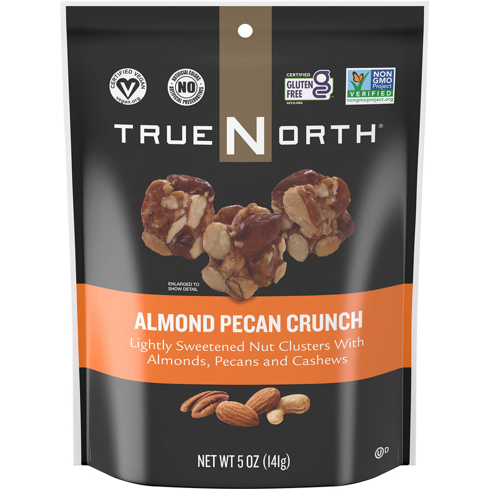 TrueNorth Almond Pecan Crunch clusters in a bag provide portable energy for busy days.