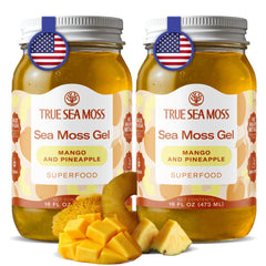 TrueSeaMoss mango-pineapple gel front jar for daily smoothies