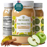 TrueSeaMoss sea moss gel in an apple cinnamon jar, ideal for smoothies and desserts.