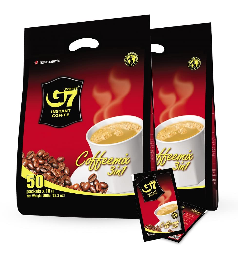 Trung Nguyen G7 3-in-1 packaging display with convenient sachets for quick coffee