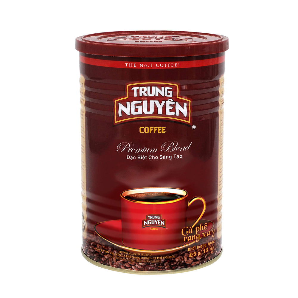 TRUNG NGUYEN LEGEND Premium Blend can front label highlighting rich aroma and flavor potential.