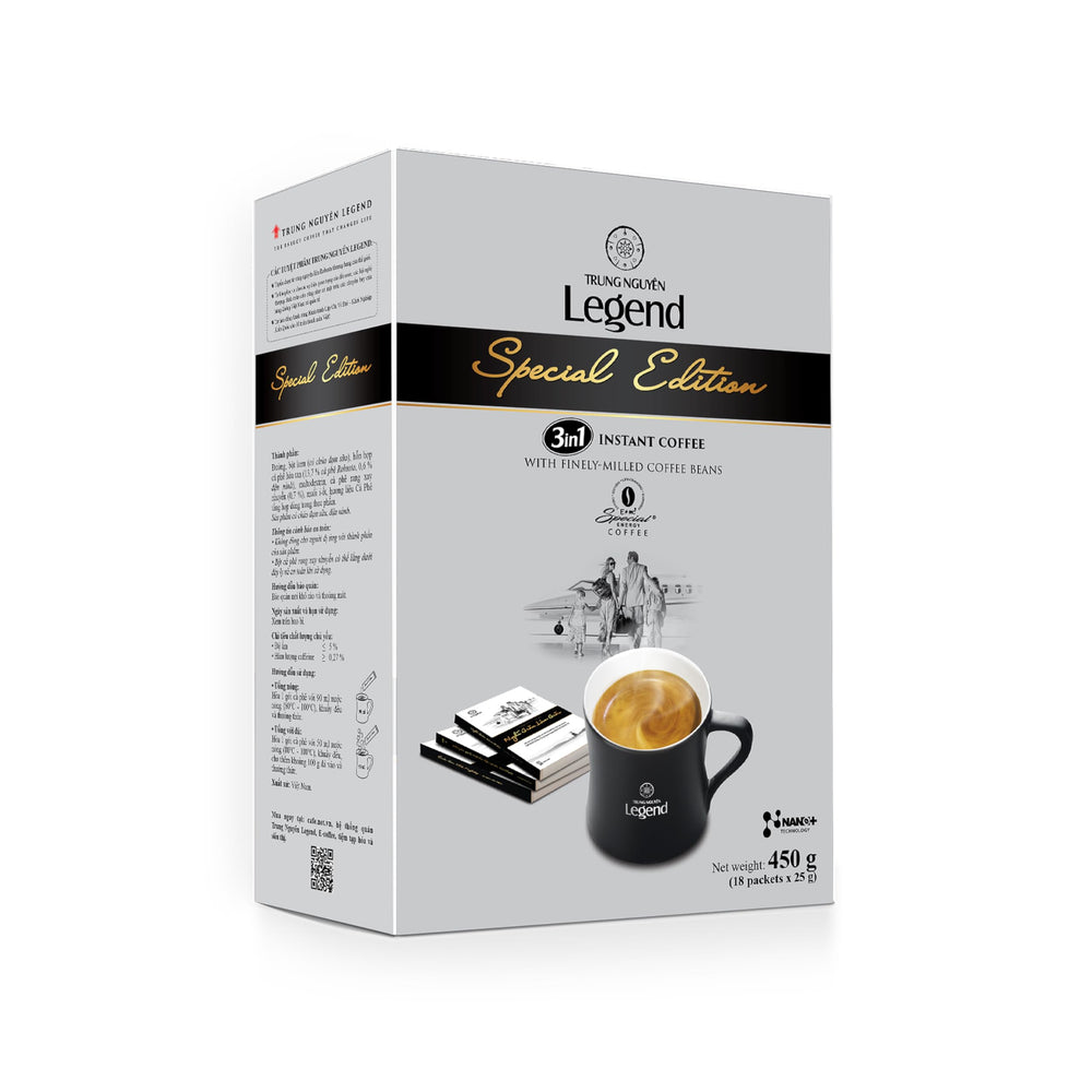 TRUNG NGUYEN LEGEND Special Edition box front showing premium energy for busy mornings.
