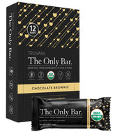 Truvani chocolate brownie bar packaging, showcasing organic vegan snack option for on-the-go.