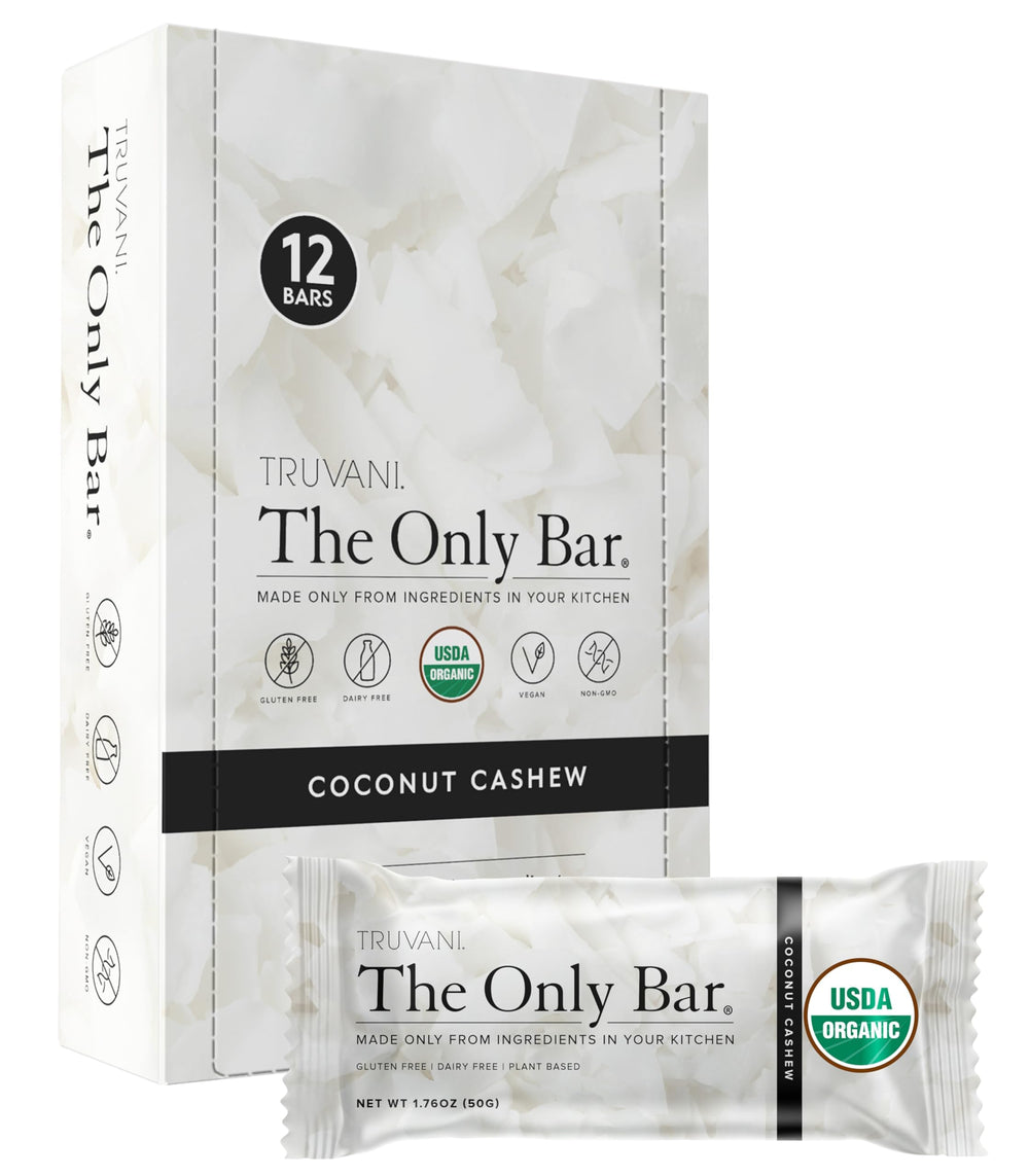 Truvani Coconut Cashew Bar 12-pack – gluten-free, vegan energy for on-the-go snacking.