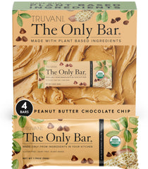 Truvani peanut butter chocolate chip bar wrapped 4-pack for easy on-the-go snacking.