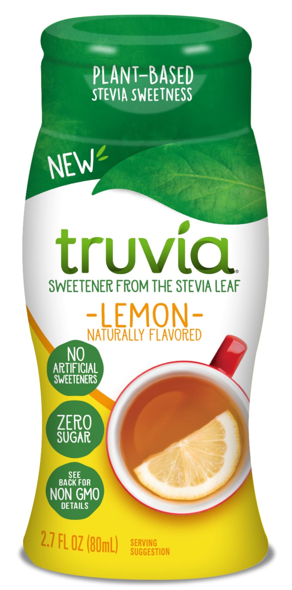 Truvia lemon liquid stevia bottle adds bright, calorie-free sweetness to drinks.