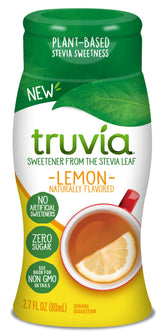 Truvia lemon liquid stevia bottle adds bright, calorie-free sweetness to drinks.