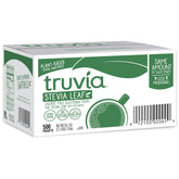 Truvia Original packet close-up shows zero-calorie sweetness for coffee or tea.