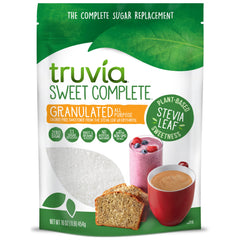 Truvia Sweet Complete granulated bag viewed for kitchen use and calorie-free sweetness