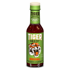 Try Me Tiger Sauce Original bottle front showing exotic sweet heat for meats and seafood