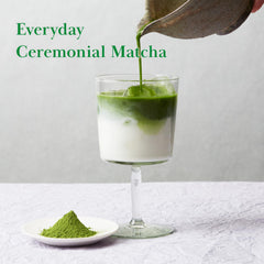 TSUJIRI Midori powder in a whisk and bowl creates a frothy, smooth cup.