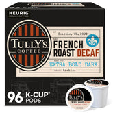 Tully's French Roast Decaf K-Cups front view show bold caffeine-free flavor