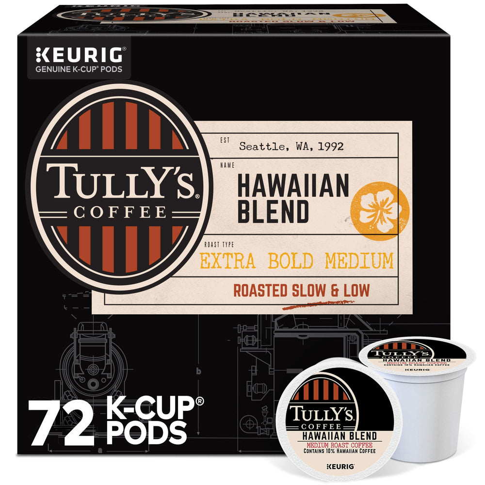 Tully's Hawaiian Blend K-Cup pod ready for a quick, flavorful morning brew.