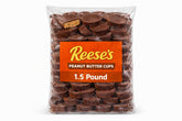 Tundras ReeseMilk unwrapped peanut butter cups shown in bulk packaging, convenient for gifting and baking.