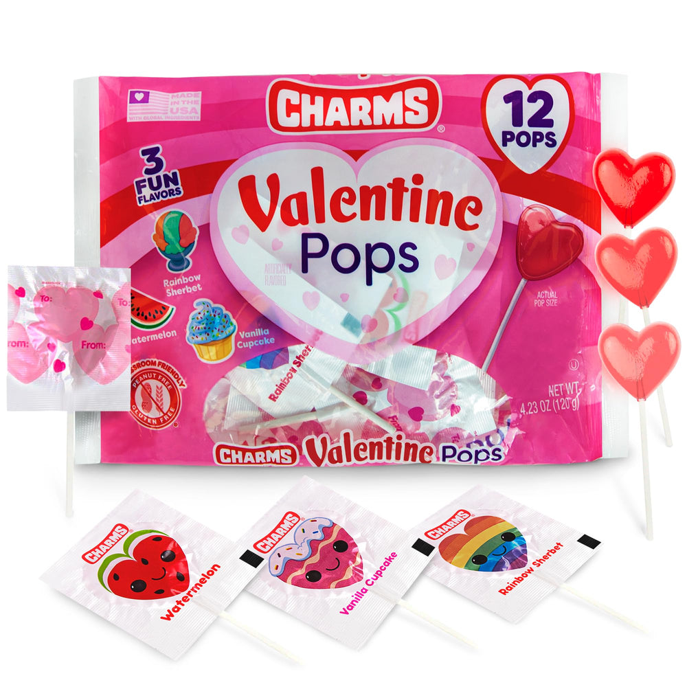 Tundras Valentine's heart lollipops 12-pack for classroom exchanges with assorted flavors