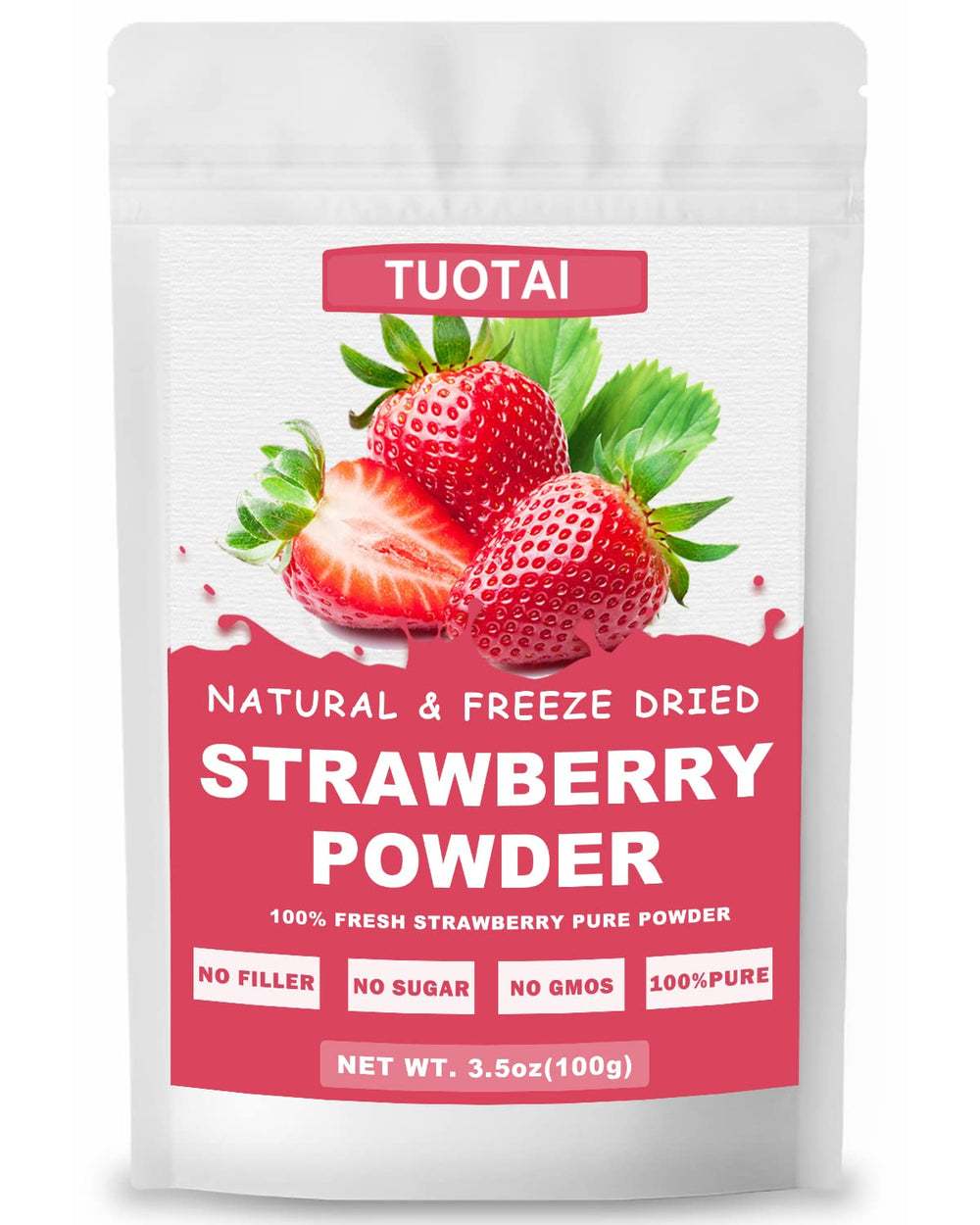 TUOTAI Freeze Dried Strawberry Powder jar showcases vibrant color for baking and beverages