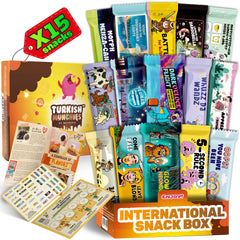 Turkish Munchies International Snack Box packaging shows a gift-ready presentation.