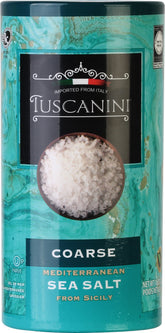 Tuscanini coarse Mediterranean sea salt tube 16oz for gourmet seasoning.