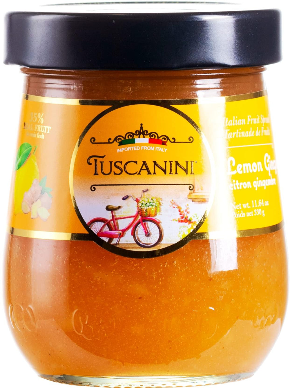 Tuscanini Lemon Ginger Preserves jar showing real fruit flavor for breakfast