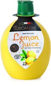 Tuscanini lemon juice bottle front label showcasing Sicilian origin and premium quality