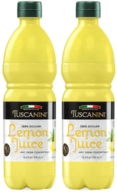 Tuscanini lemon juice bottle with no water added for pure citrus flavor