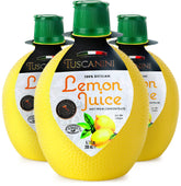 Tuscanini lemon juice bottle front view for fresh dressings and marinades.