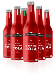 Tuscanini Organic Cola bottle front view, premium glass bottle for elegant at-home serving