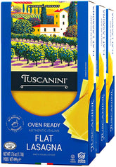 Tuscanini oven-ready flat lasagna box on counter, ready for effortless weeknight meals.