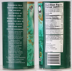 Tuscanini sea salt packaging display showing 16 oz tubes for home chefs.