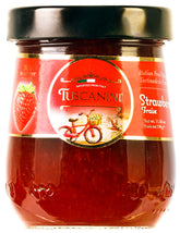Tuscanini strawberry preserves jar closeup highlighting real fruit for a flavorful breakfast