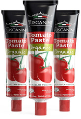 Tuscanini tomato paste tube 4.6oz, 3-pack, resealable for easy squeezing.