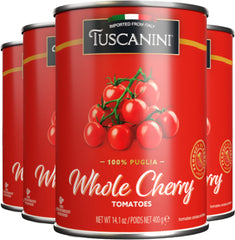 Tuscanini whole cherry tomatoes in a 14oz pack, vibrant and ready for sauces.