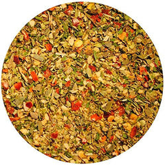Tuscany bruschetta seasoning on fresh bread for home-made Italian appetizers.