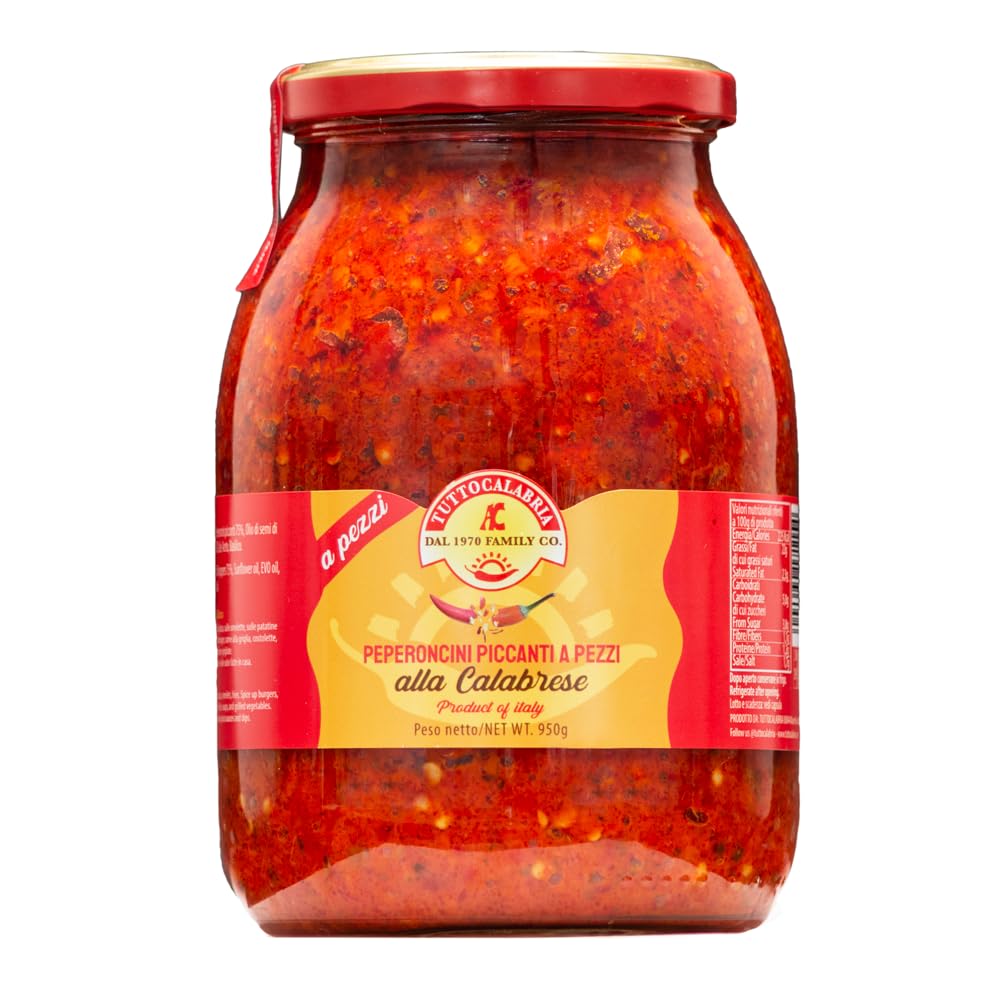 TUTTOCALABRIA crushed Calabrian chili pepper jar, ideal for sandwiches.