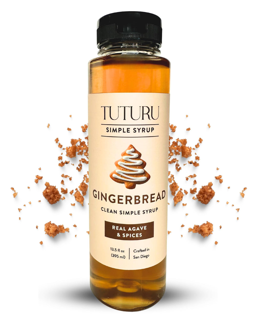 Tuturu Gingerbread Syrup bottle highlights warm spices for cozy coffee.