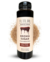TUTURU Brown Sugar Agave Simple Syrup bottle highlights a clean label for premium beverages.
