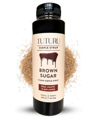 TUTURU Brown Sugar Agave Simple Syrup bottle highlights a clean label for premium beverages.